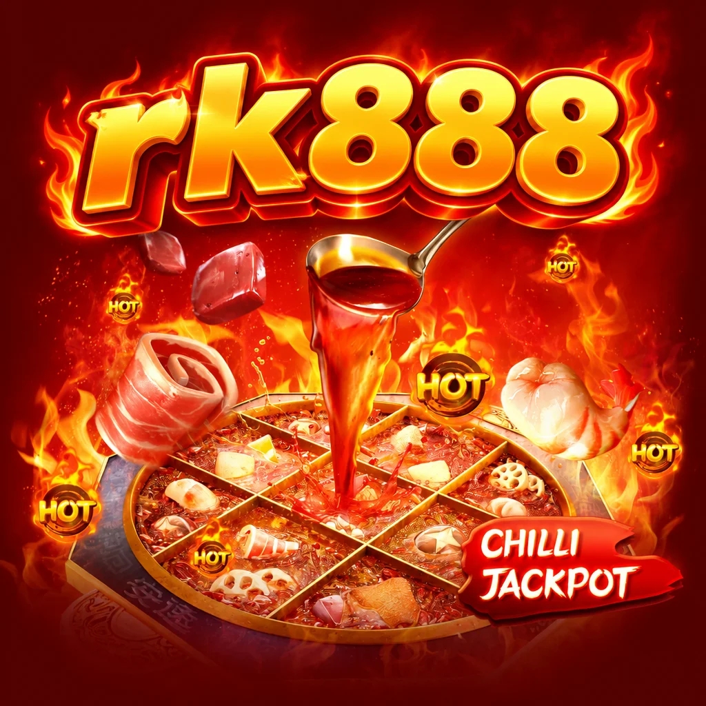 rk888 Hotpot menampilkan panci kuah pedas bersekat dengan bahan makanan dan kobaran api