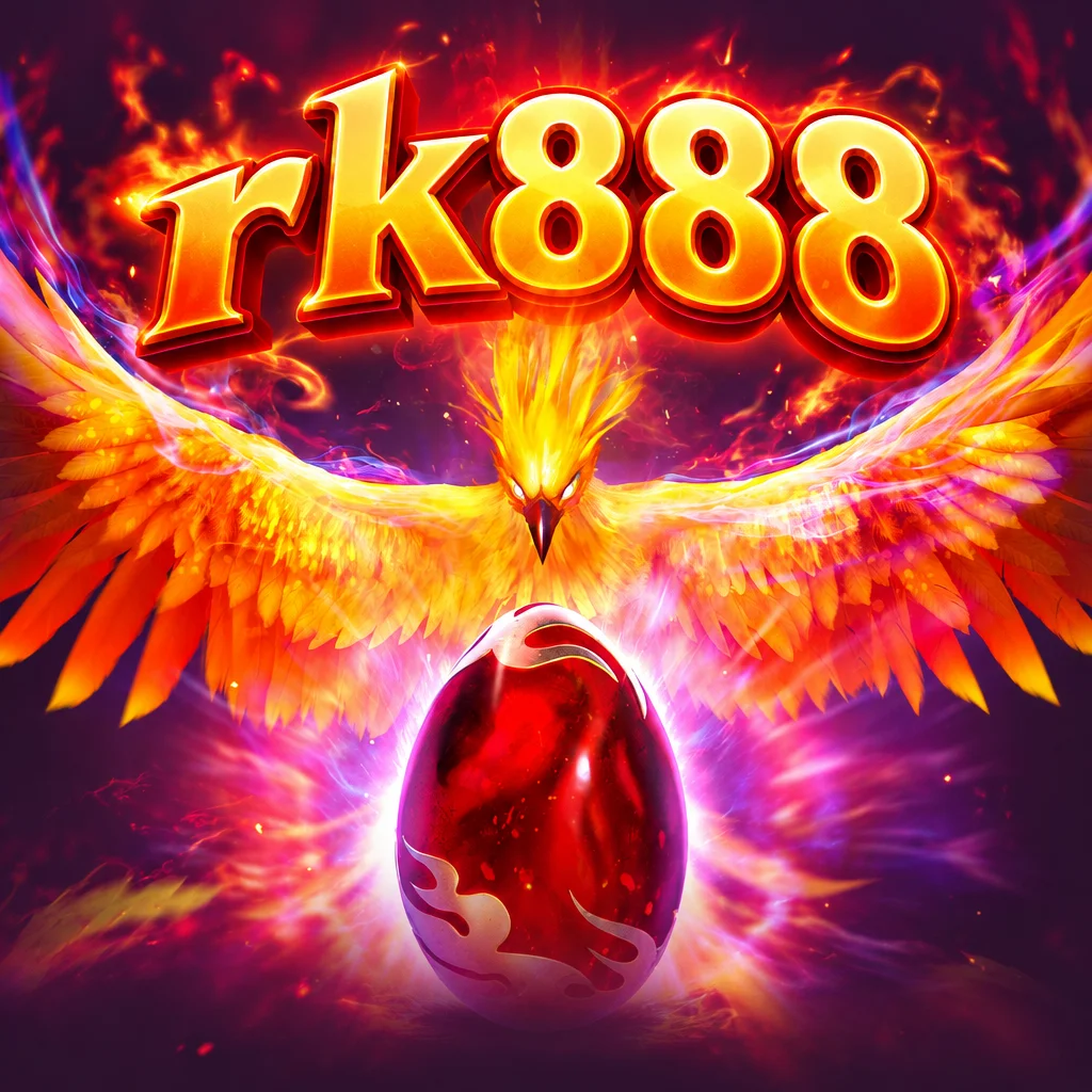 rk888 Phoenix Rises menampilkan burung phoenix emas terbang dengan kepakan sayap api membara